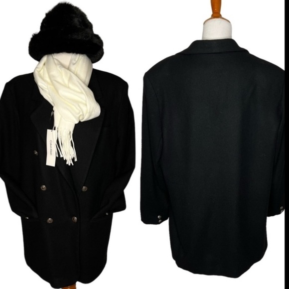 VTG Dumas Wool Car Coat Black Size 16 Double Breasted Crest Buttons Notch Collar - Picture 2 of 14